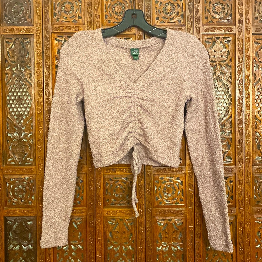 Cropped Adjustable Lavender Fuzzy Sweater